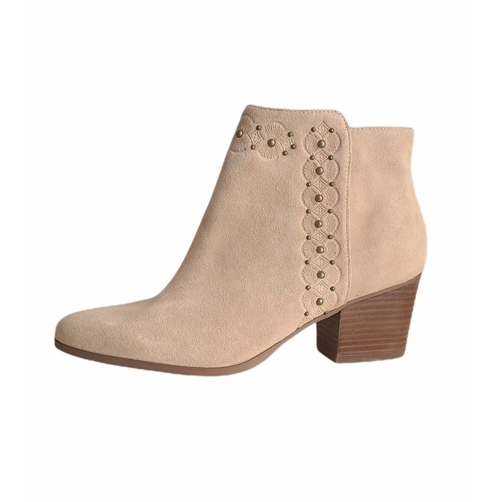 Sole Society Tan Suede Studded Floral Embroidered Ankle Boots Size 5.5